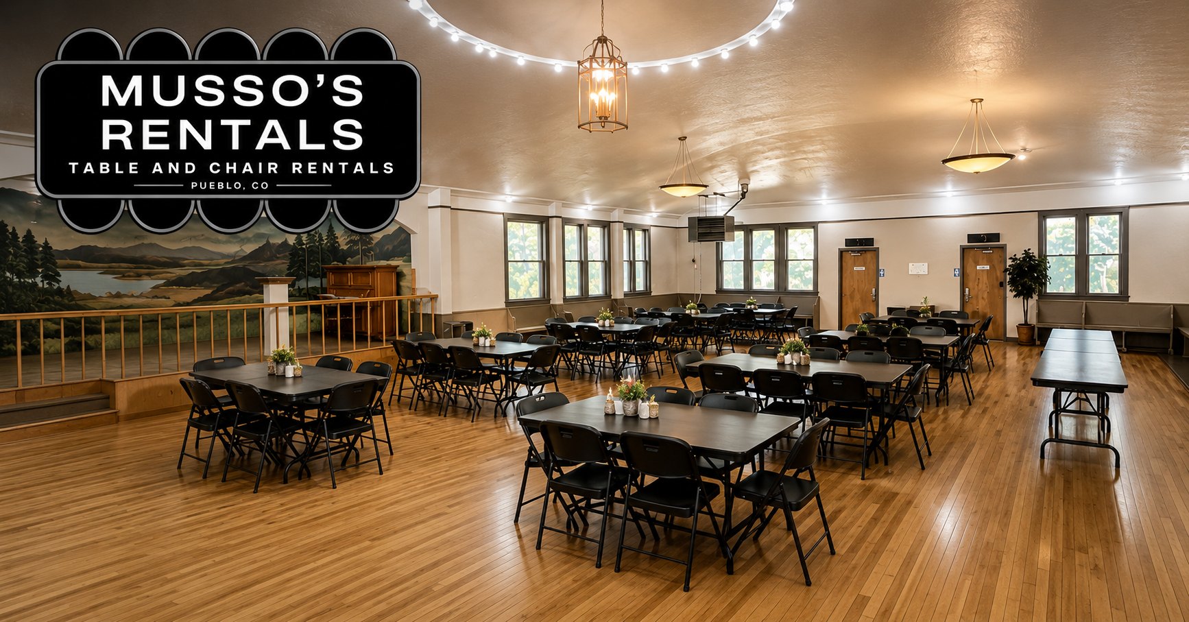 Large indoor event hall setup